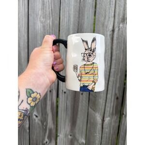 Hipster Whimsical Animal Signature Housewares Rabbit Mug OS White Coffee Cup